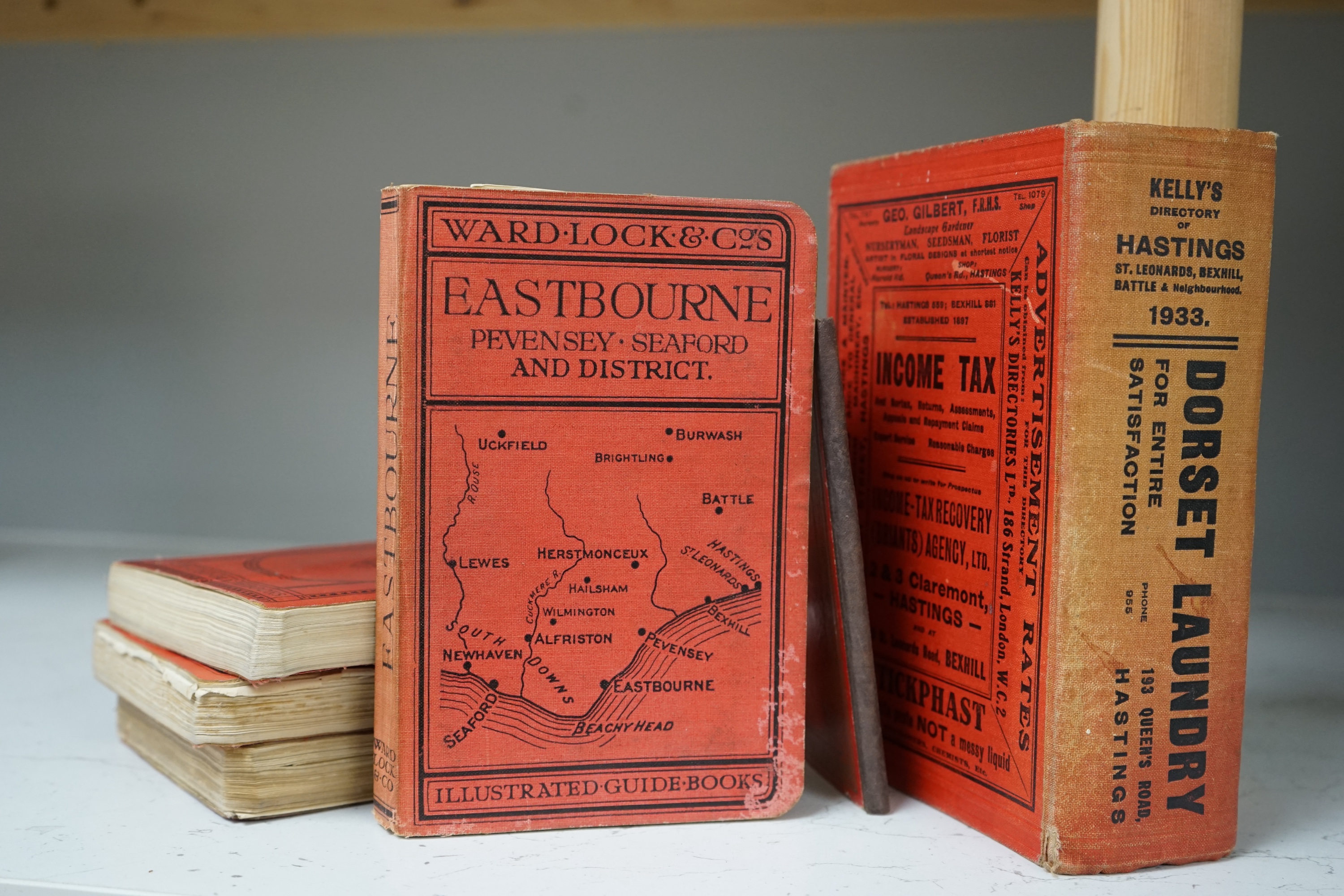 Sussex Interest; Ward, Lock & Co. Guides to Eastbourne and Hastings, (4); Album of Eastbourne Views, c.1900; Kelly's Hastings Directory, 1933. (6).